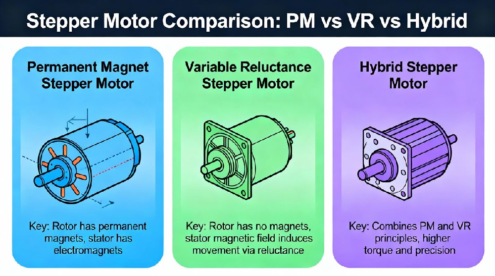 Permanent Magnet vs Variable Reluctance vs Hybrid Stepper Motors: Top 7 Differences