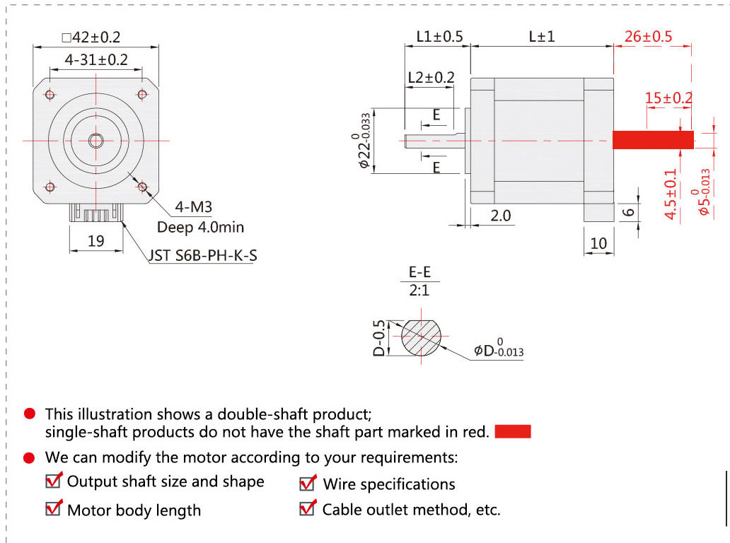 NEMA 17 stepper motor dimensions 42mm mounting drawing